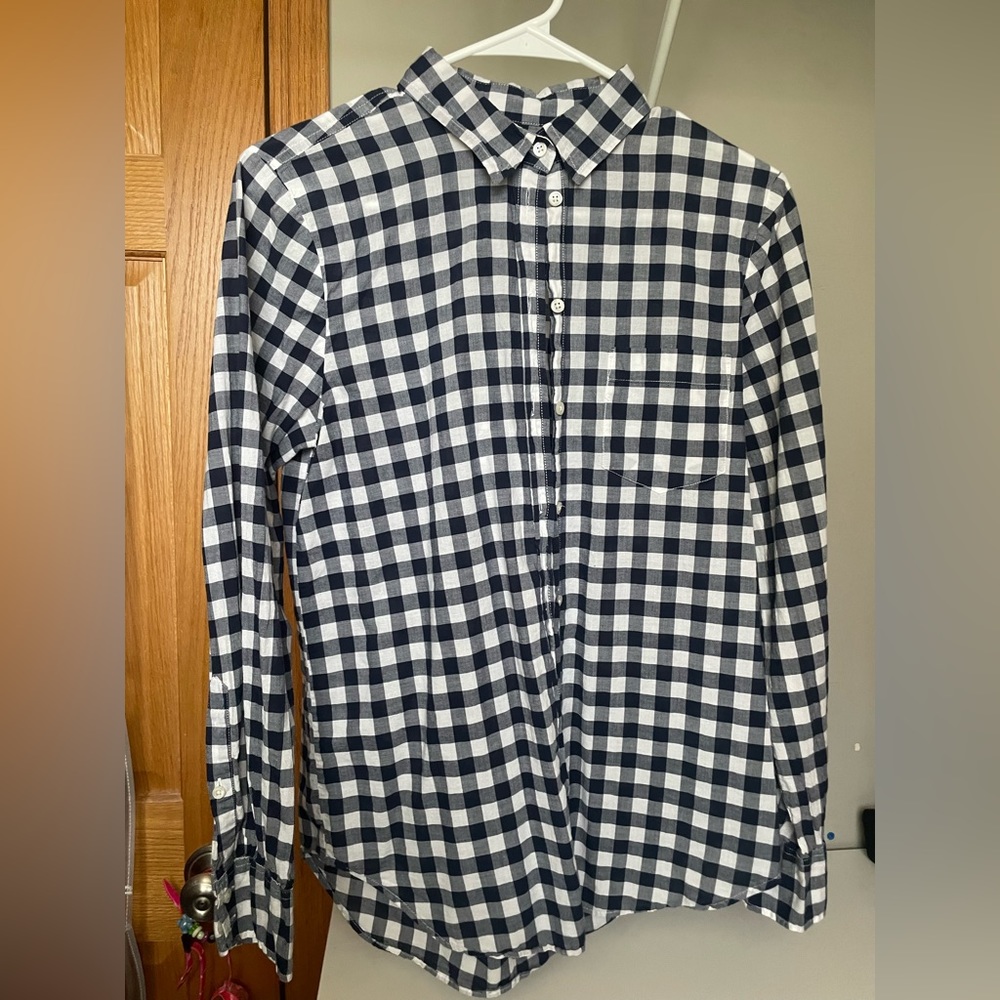 JCrew women’s button down. Cotton Navy and white.